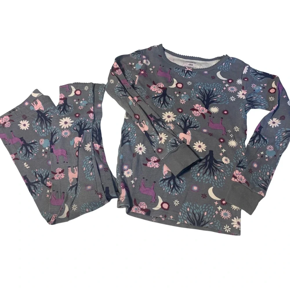 Girls set of 3 pajama‎ sets cottagecore floral stretch size 6 tops/bottoms